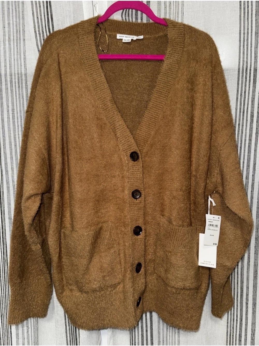 MWT Good American Button Cardigan Sweater - Camel Size 2/3XL - Picture 4 of 7